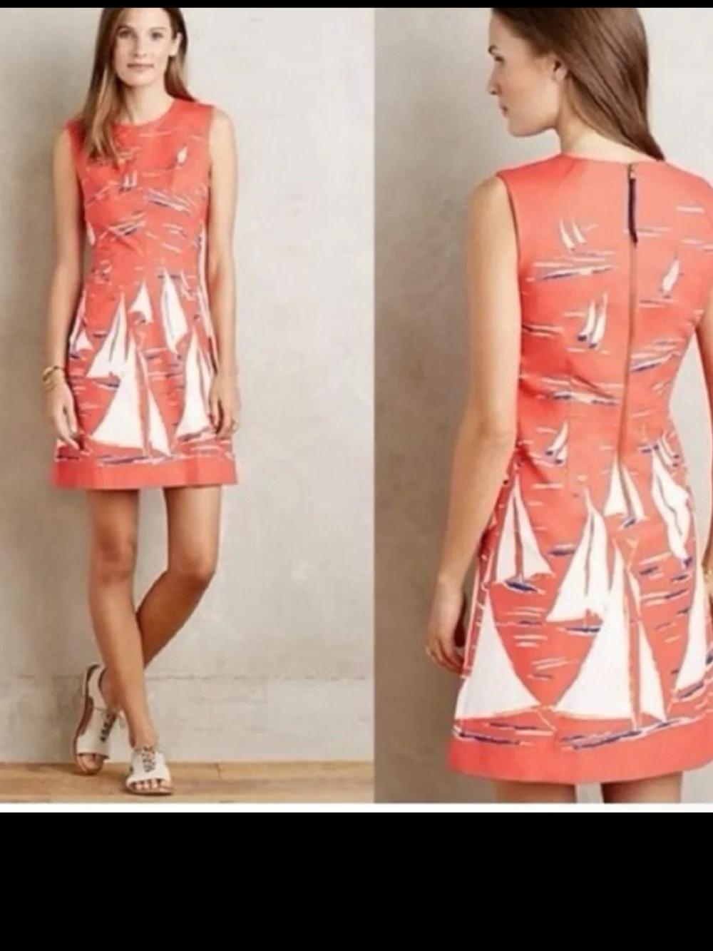 Maeve by Anthropologie Berru Poplin Sailboat Print Shift Dress Size 6 - Picture 2 of 14